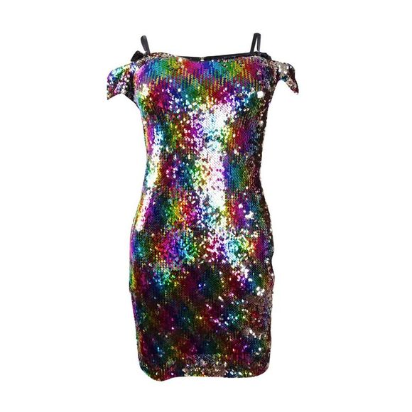 Guess Women's Off-The-Shoulder Sequined Shift Dress (0, Multi) - Picture 1 of 2